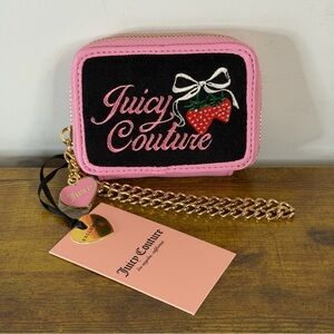 New Juicy Couture Retro Strawberry Black Pink Wristlet Wallet Bows Coquette